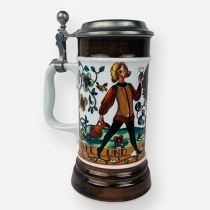 Bareuther Porcelain Beer Stein Rein Zinn Pewter Lid Drink And Be‎ Blessed German